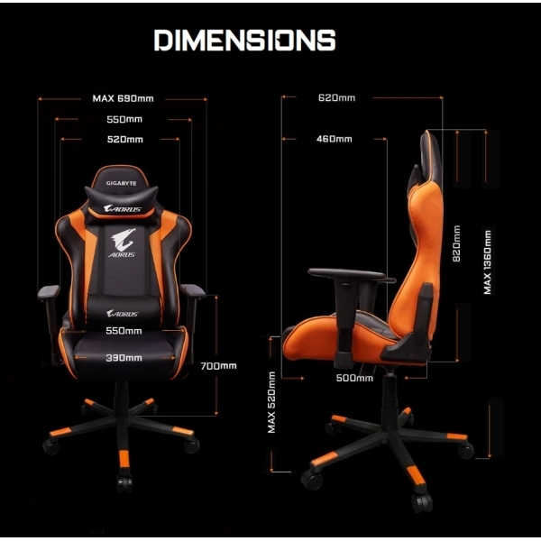 GIGABYTE AORUS AGC300 V2 - SIEGE GAMER ORANGE/NOIR - 180° - ACCOUDOIR - image 3