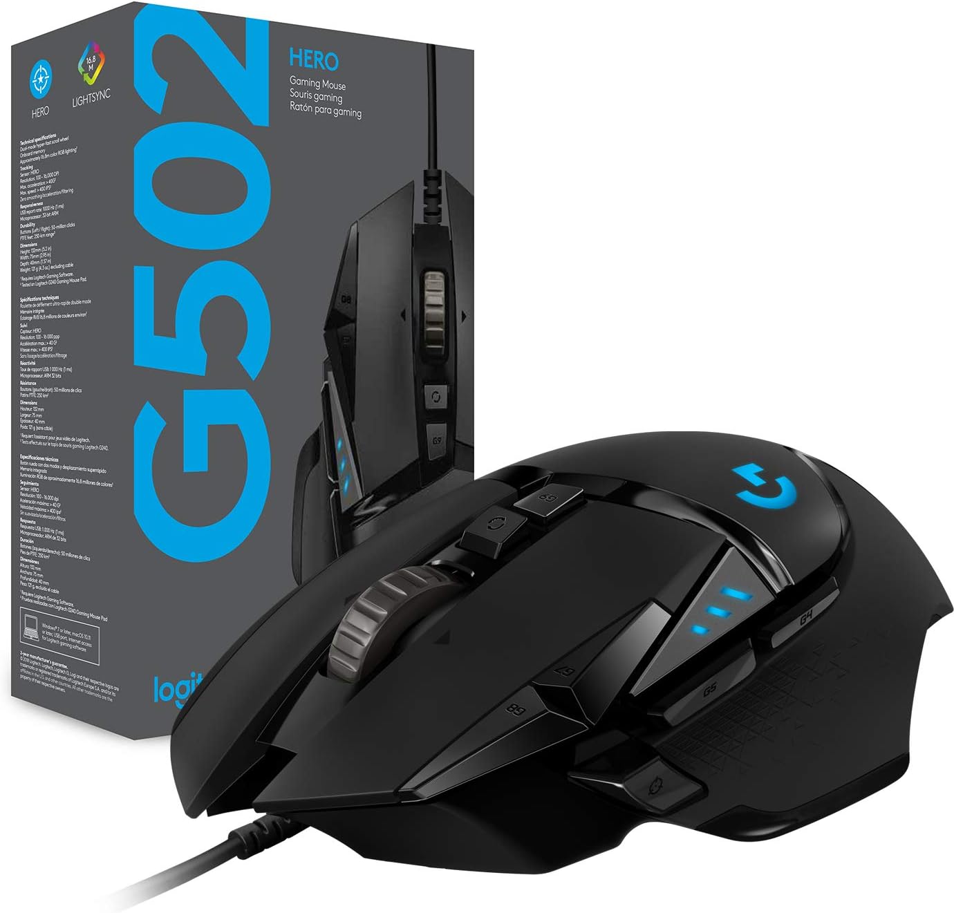 Logitech G502 HERO Gamer Poids Ajustable 11 Boutons Programmables