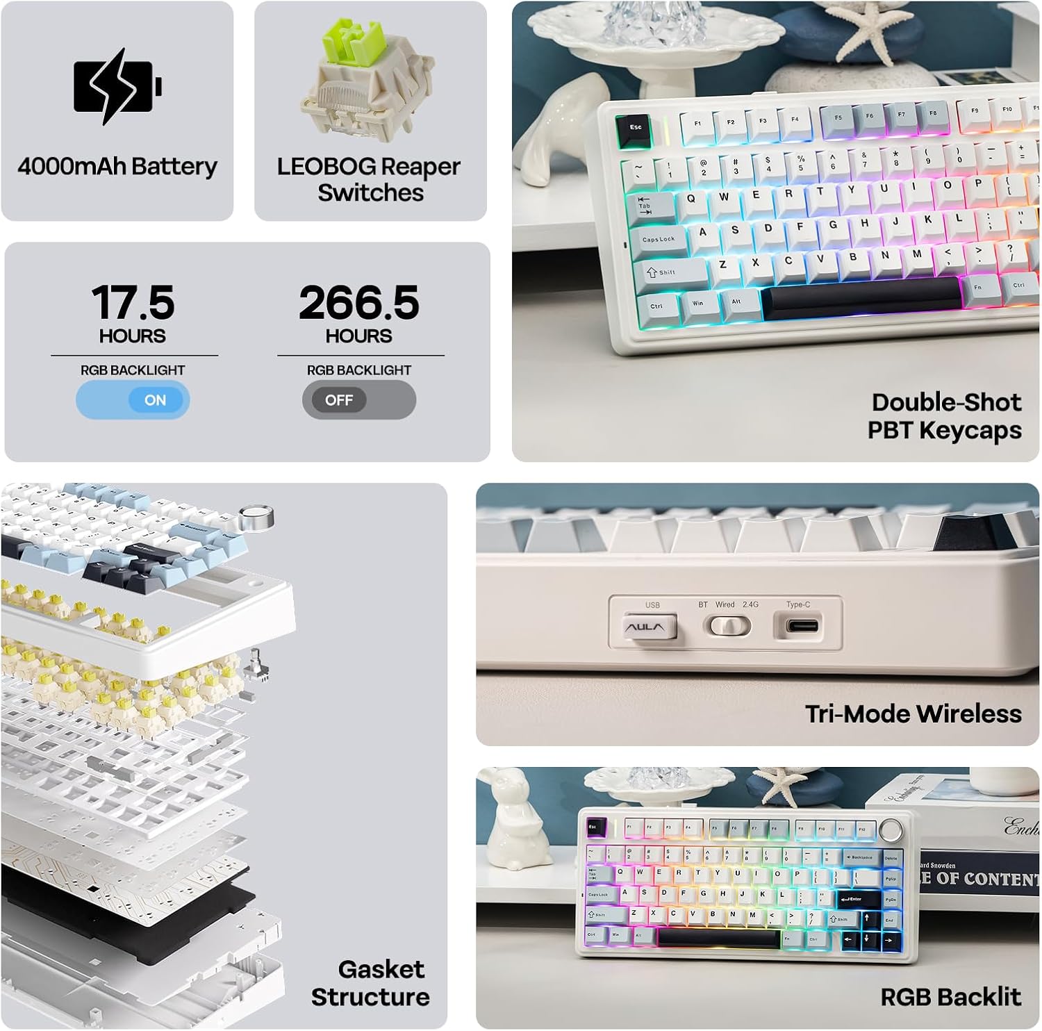 AULA F75 Mécanique 75% USB-C/BT/Sans Fil - image 3