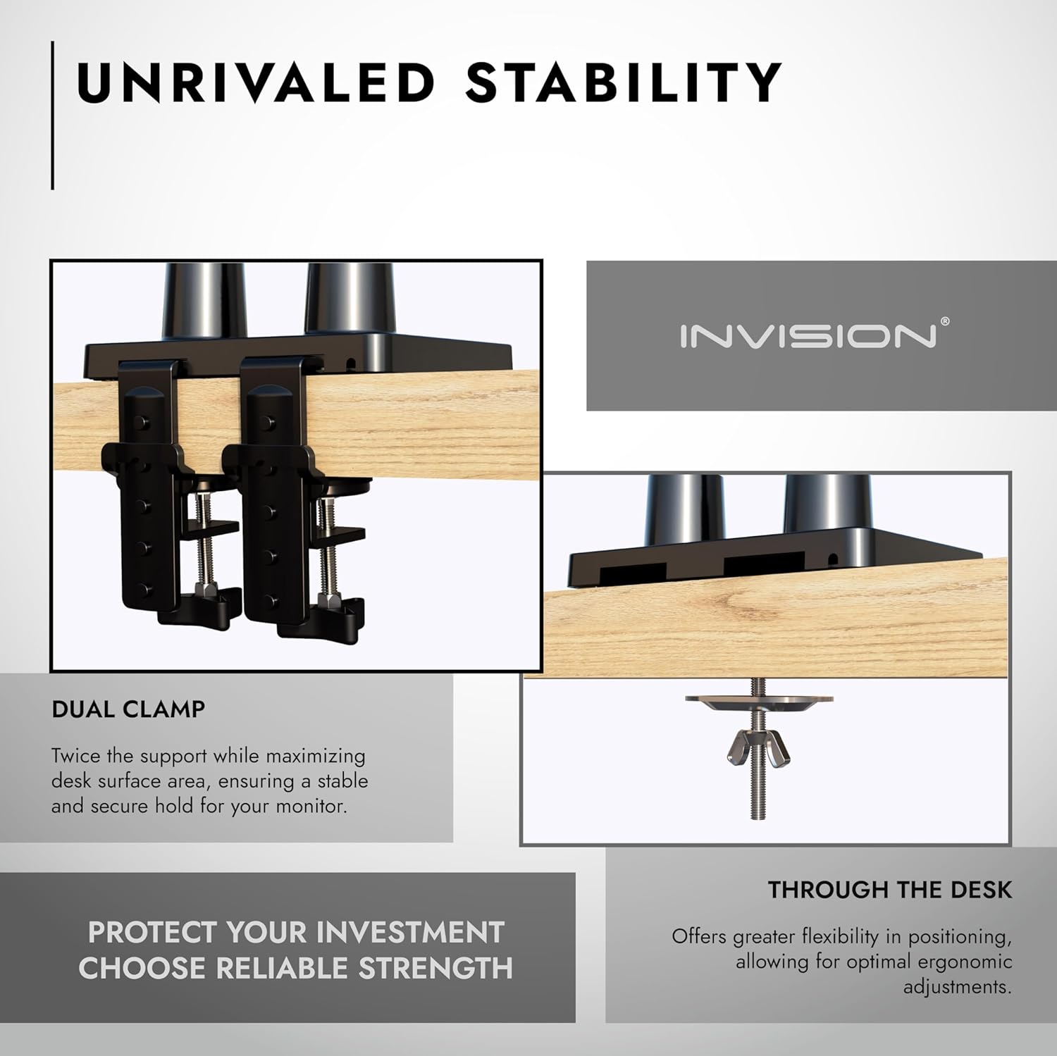 Invision Support Écran Double PC Moniteur pour Ecrans 24 à 35 Pouces - image 3