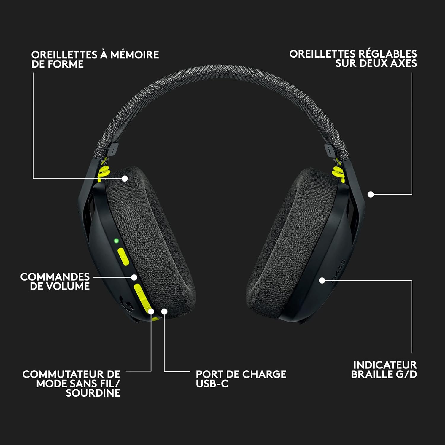 Logitech Gamer G435 Micro intégré LIGHTSPEED & Bluetooth sans Fil Noir - image 2