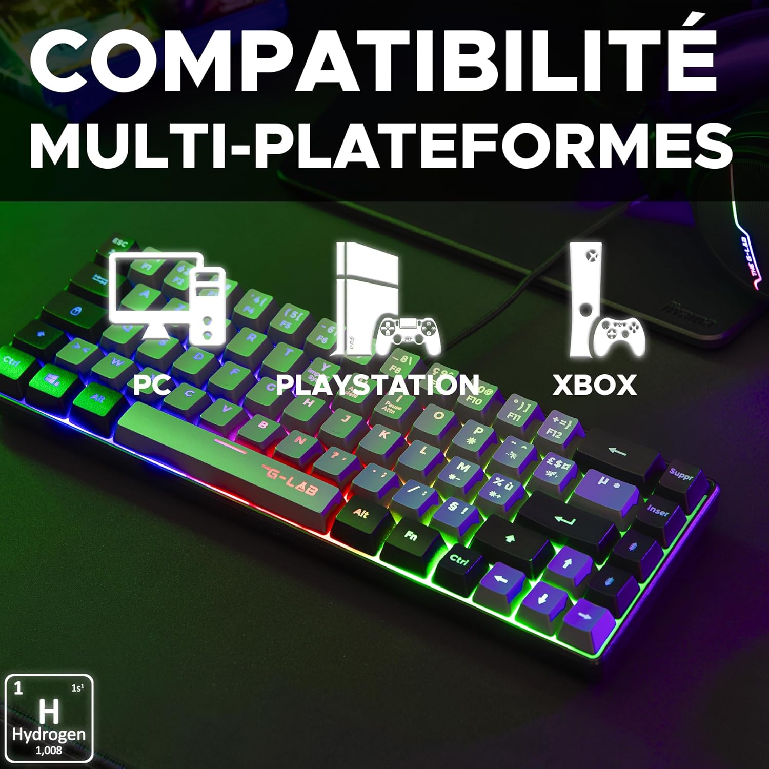 The G-LAB Keyz Hydrogen Gamer 60% RGB Noir / Gris - image 4