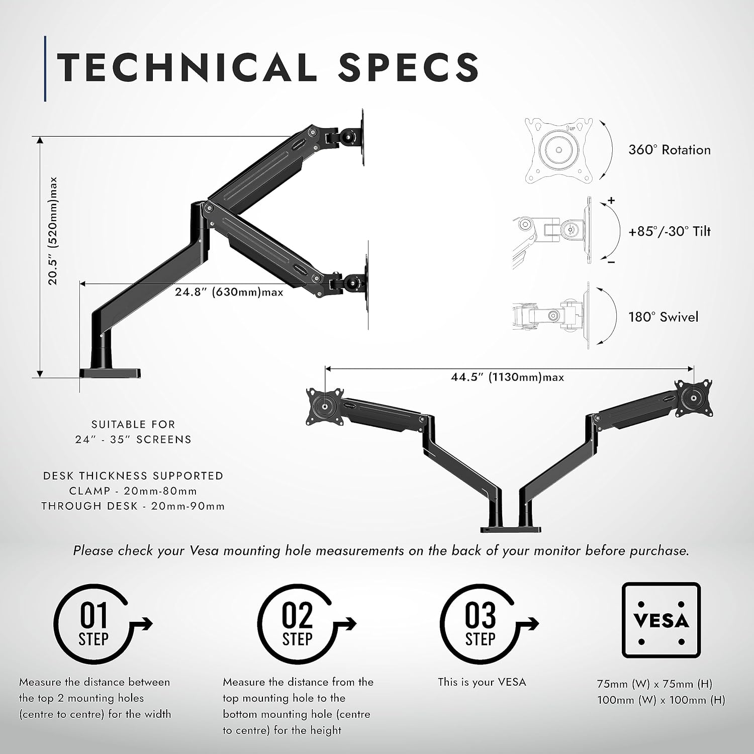 Invision Support Écran Double PC Moniteur pour Ecrans 24 à 35 Pouces - image 2
