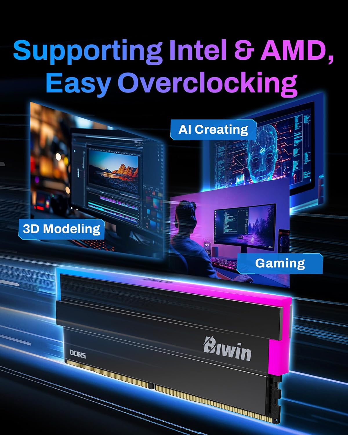 BIWIN Black Opal DW100 RAM DDR5 RGB 32 Go (2 x 16 Go) 6000 MHz CL30 - Noir - image 3