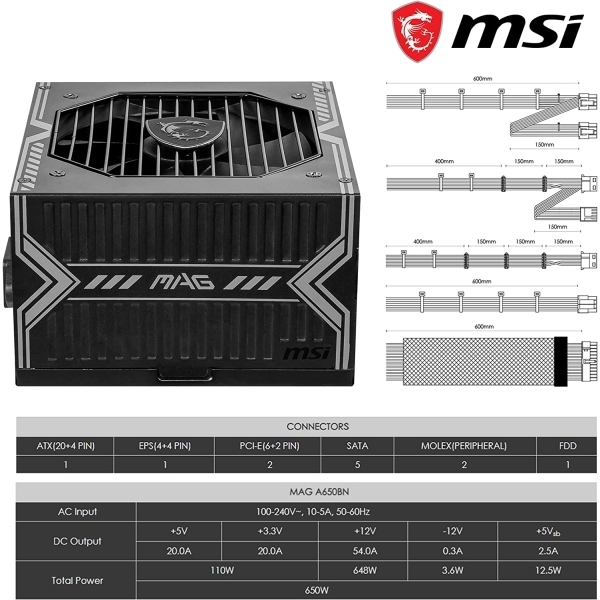 MSI MAG A650BN 80Plus Bronze 650W - image 3