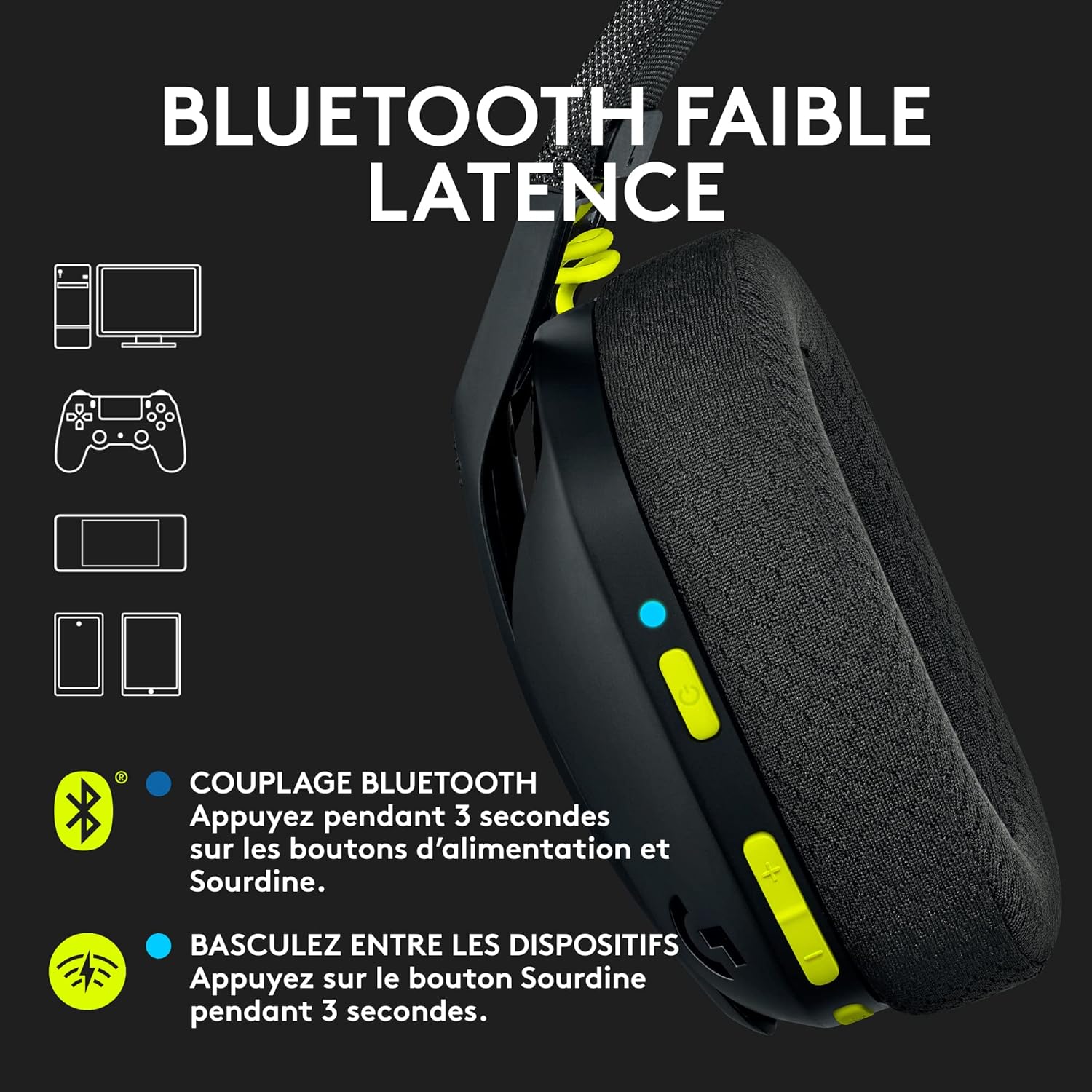 Logitech Gamer G435 Micro intégré LIGHTSPEED & Bluetooth sans Fil Noir - image 3