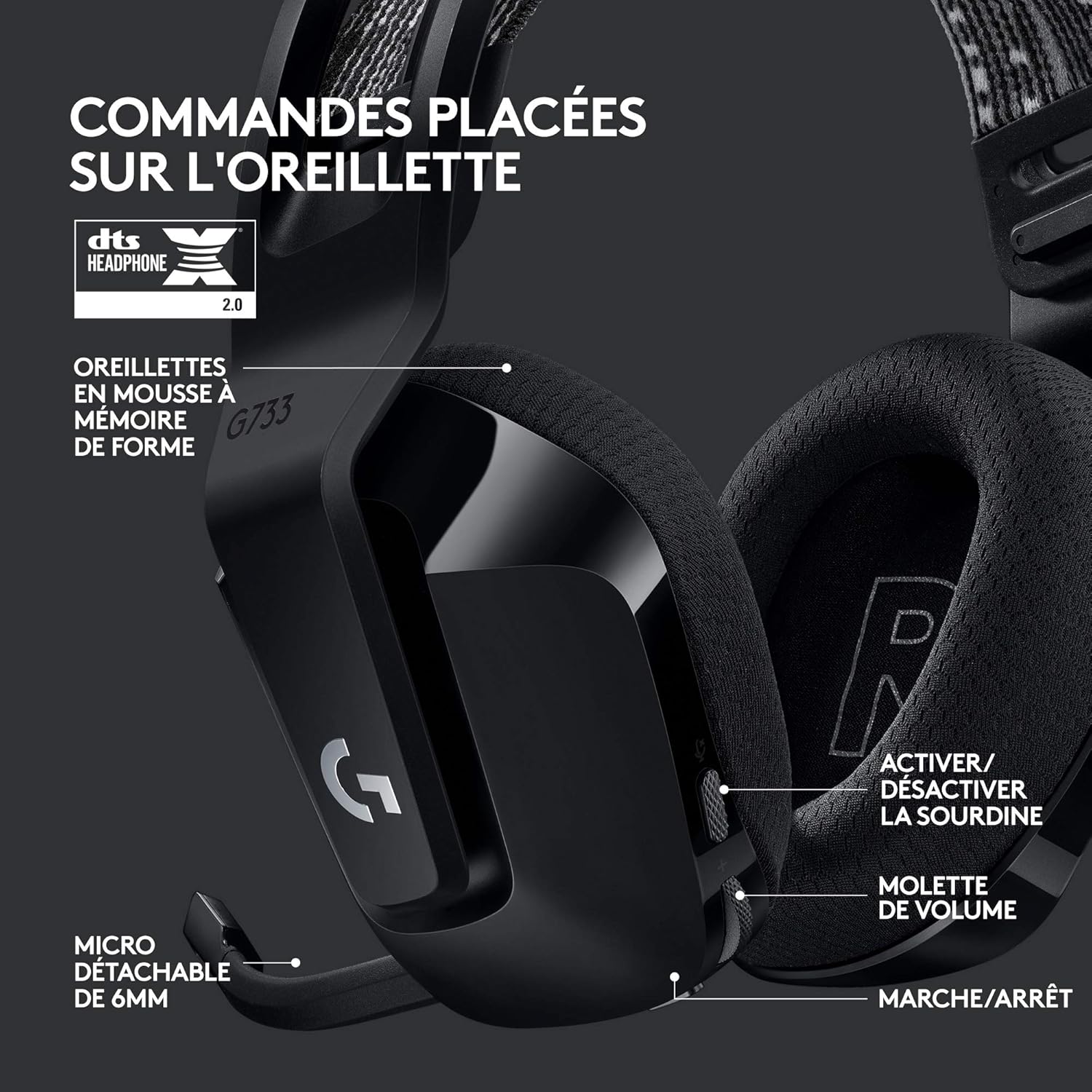 Logitech G G733 LIGHTSPEED Sans Fil Noir - image 2