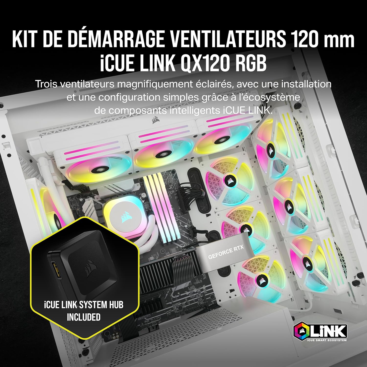 Corsair iCUE Link QX120 RGB Kit de démarrage pack de 3 - Blanc - image 3