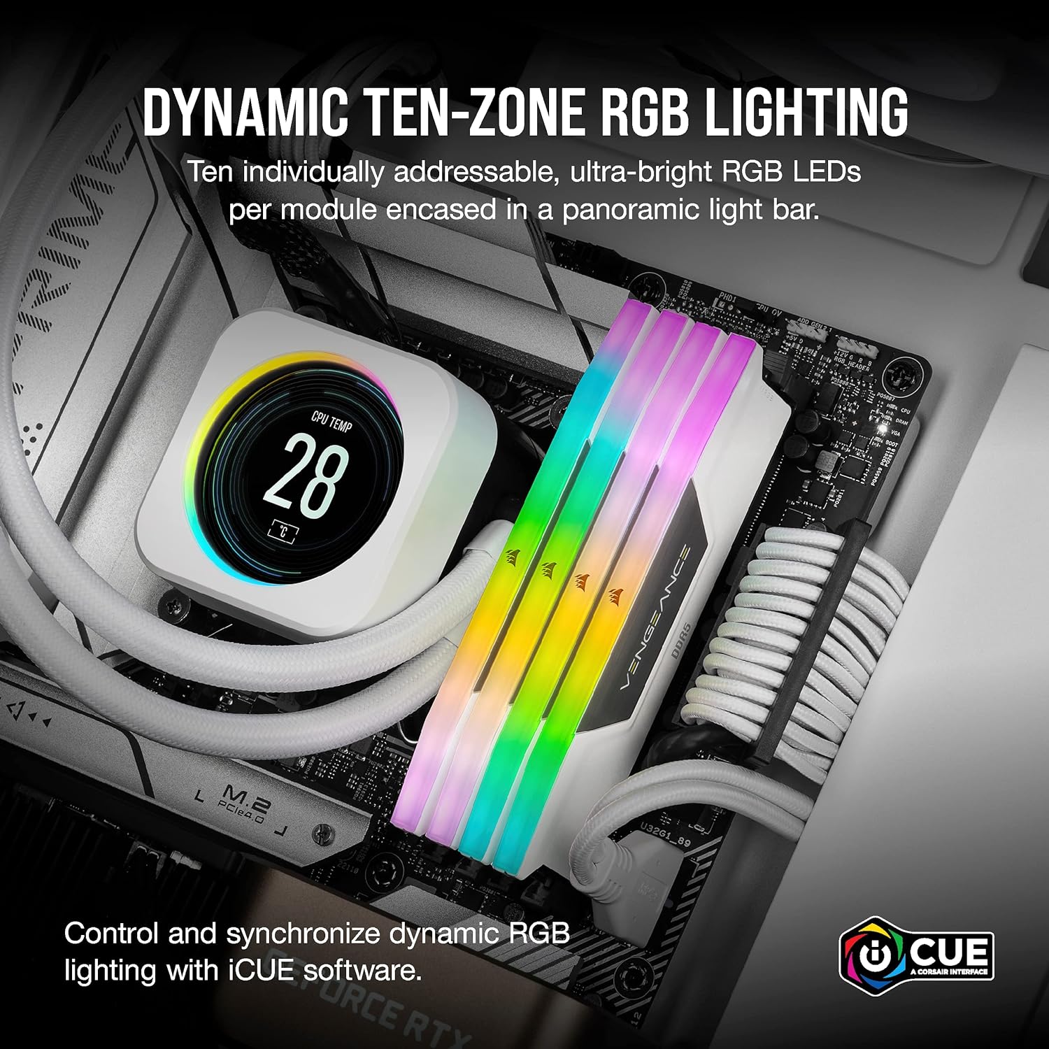 Corsair Vengeance RGB 32 Go 2 x 16 Go DDR5 5200 MHz - Blanc - image 3