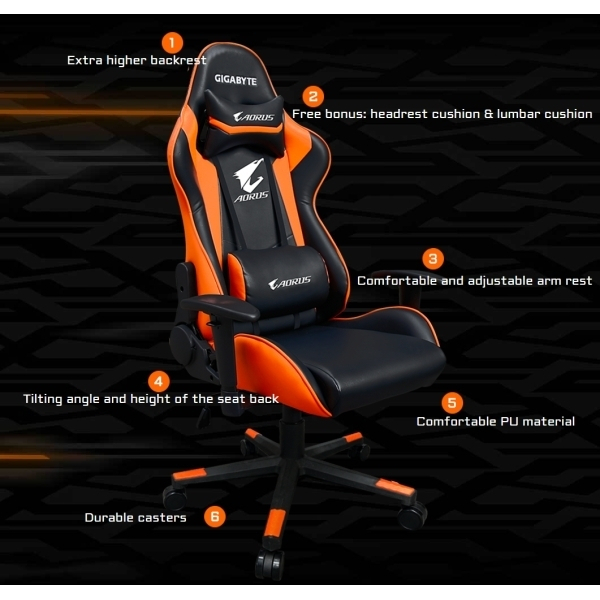 GIGABYTE AORUS AGC300 V2 - SIEGE GAMER ORANGE/NOIR - 180° - ACCOUDOIR - image 2