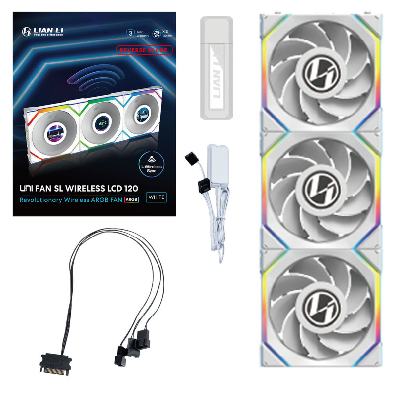 Lian Li Uni Fan SL 120 LCD Reverse ARGB Wireless pack de 3 - Blanc - image 4