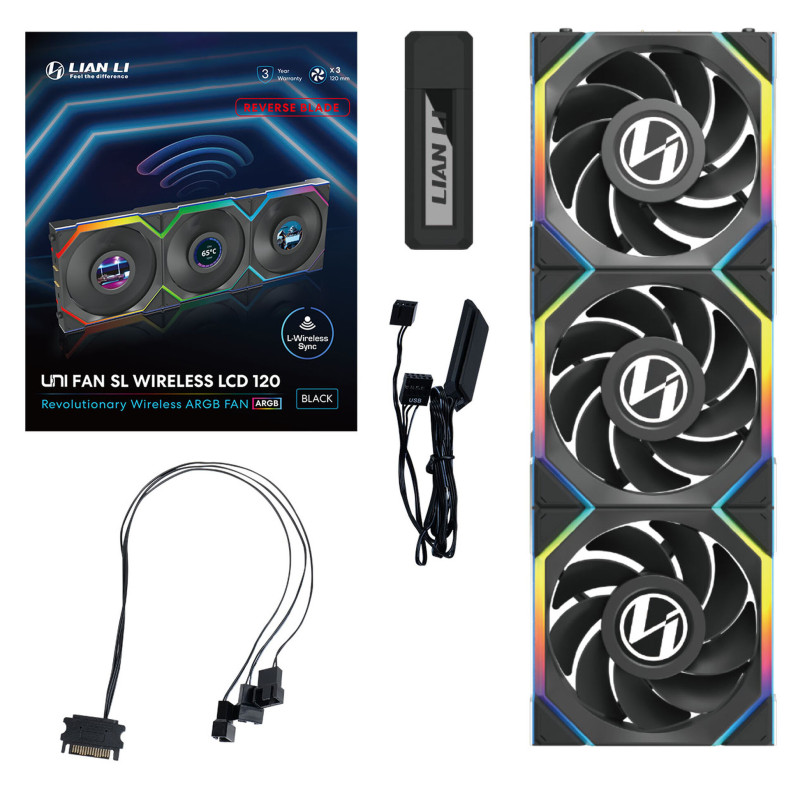Lian Li Uni Fan SL 120 LCD Reverse ARGB Wireless pack de 3 - Noir - image 4
