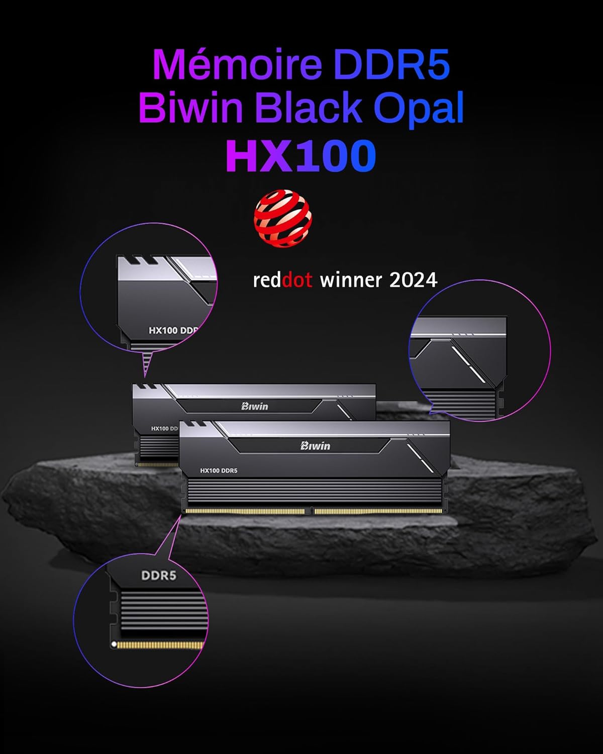 Biwin Opale HX100 DDR5 2x16GB 6000C30 - Noir - image 3