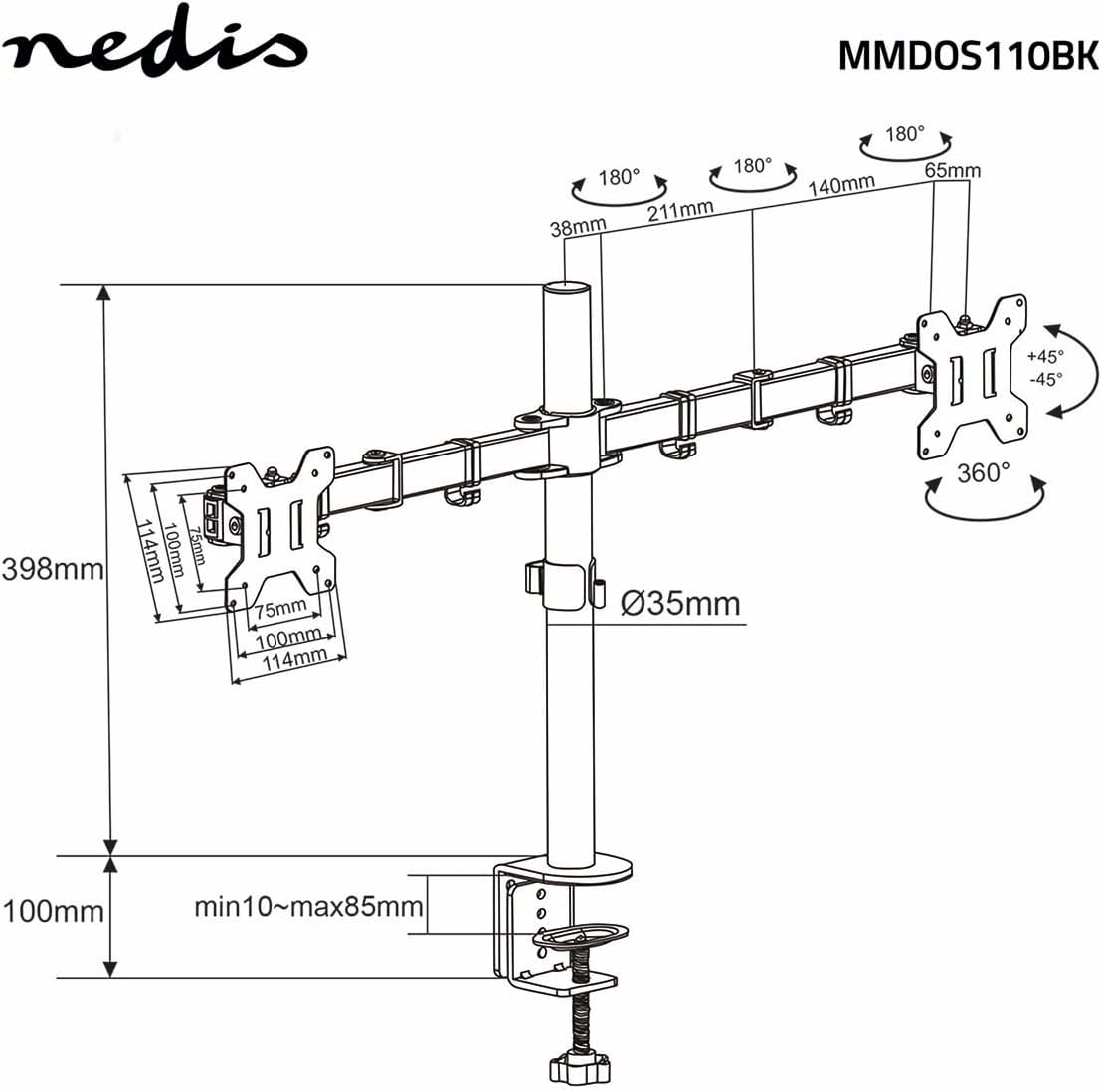 Nedis  Support bureau - 2 moniteurs - 32" max  - image 4