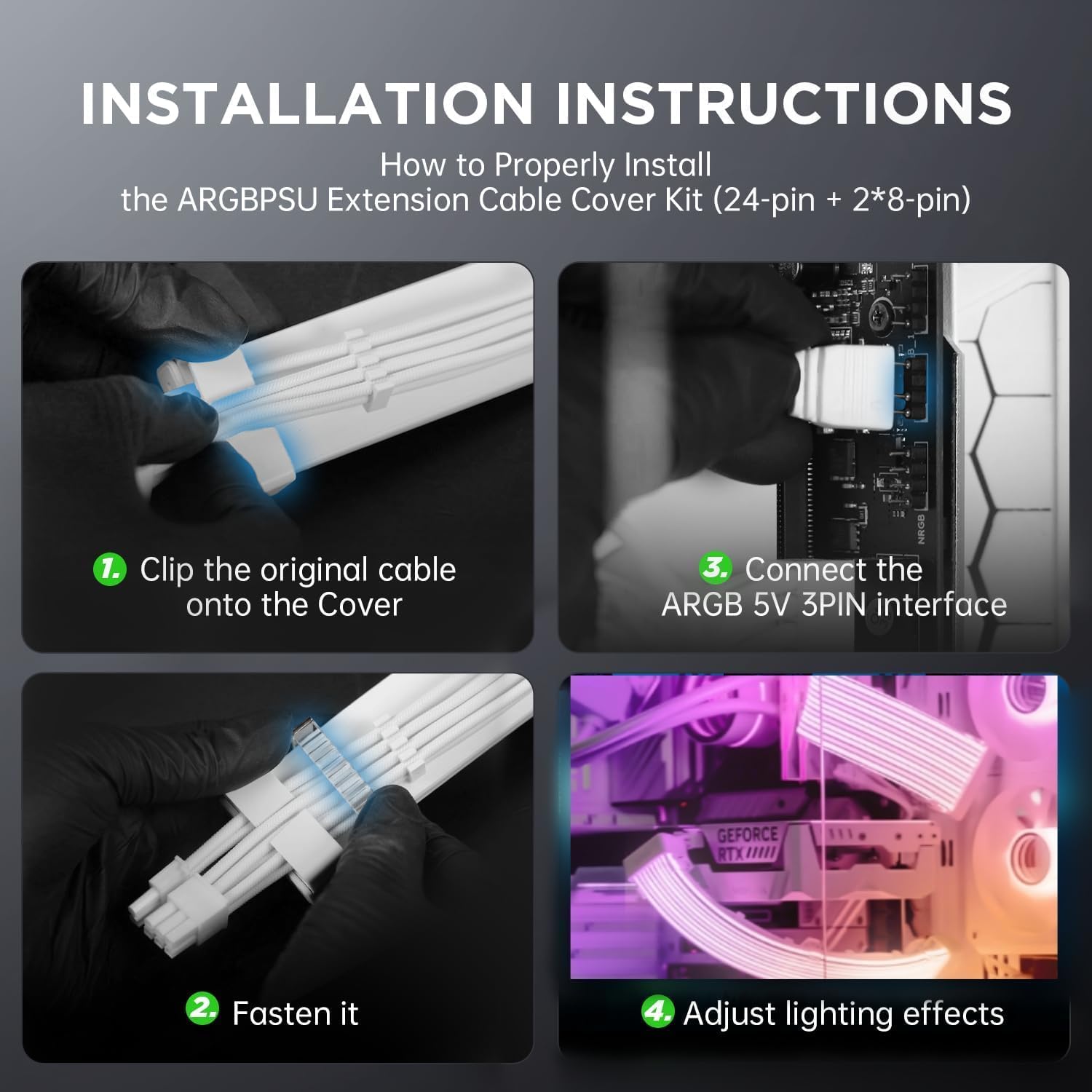AsiaHorse Kit Souple Aurora-CO ARGB formats 24-Pin + 2x8-Pin - Blanc - image 2