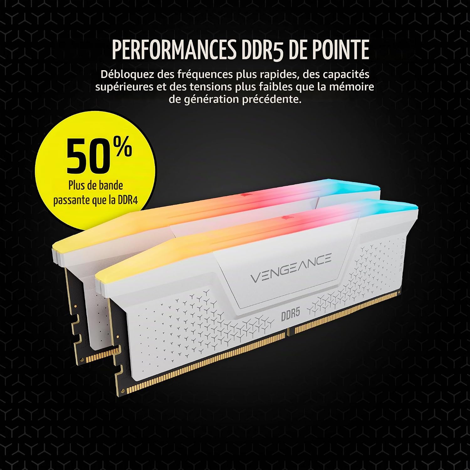 Corsair Vengeance RGB 16 Go 2 x 8 Go DDR5 6000 MHz Blanc - image 2